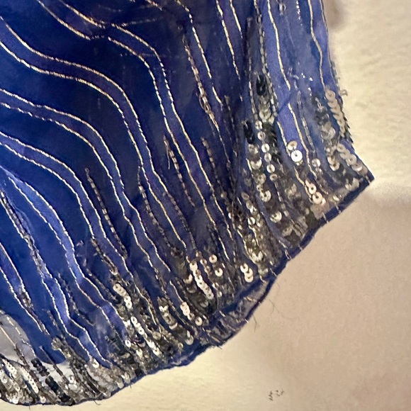 Anthropologie Ranna Gill Blue Flowy beaded top gold sz Small halter - Picture 6 of 7